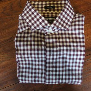 Express Men's Long Sleeve Extra Slim Dress Shirt (Burgundy/White Checker) XS